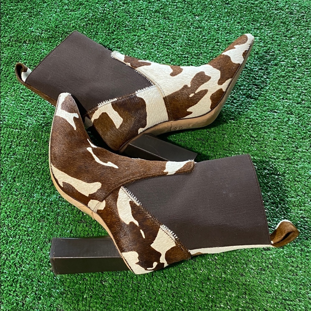 Dante Cow Print Calf Hair Pointed Toe Ankle Boots 🟤⚫️ Western Style Siz 6 - Picture 2 of 5